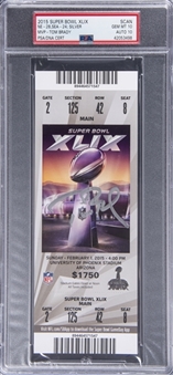 2015 Tom Brady Signed Super Bowl XLIX Silver Variation Ticket From 2/1/15 - Bradys 4th Super Bowl Title & 3rd Super Bowl MVP! (TriStar Sticker, PSA GEM MT 10, PSA/DNA 10)
